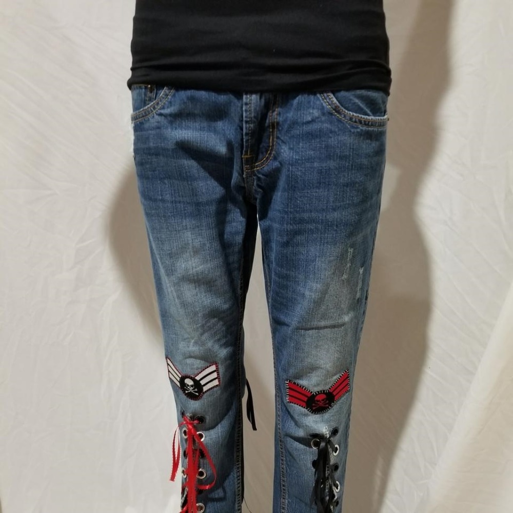 Revamped Center Slit Skull Lace Up Pants - 30"/32"